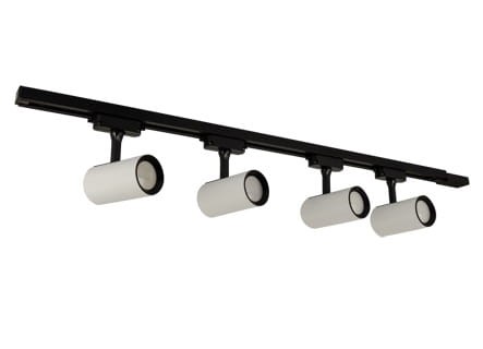 Szynoprzewód Szyna 1m Track z Lampami Reflektorami Zestaw LUTER 4xGU10 WHITE 04079 Struhm Ideus Loft nowoczesna sufitowy ścienny oświetlenie szynowe listwa natynkowa 230V czarno-biały biały