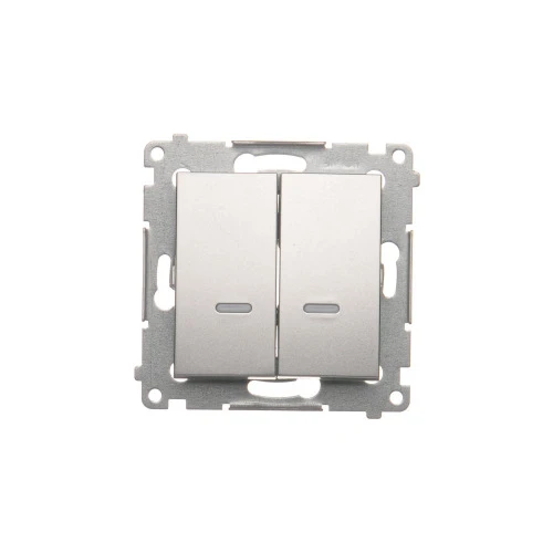 Łącznik krzyżowy podwójny z podświetleniem LED, bez piktogramu Simon 54 DW7/2L.01/X/43 Kontakt-Simon srebrny mat, metalizowany