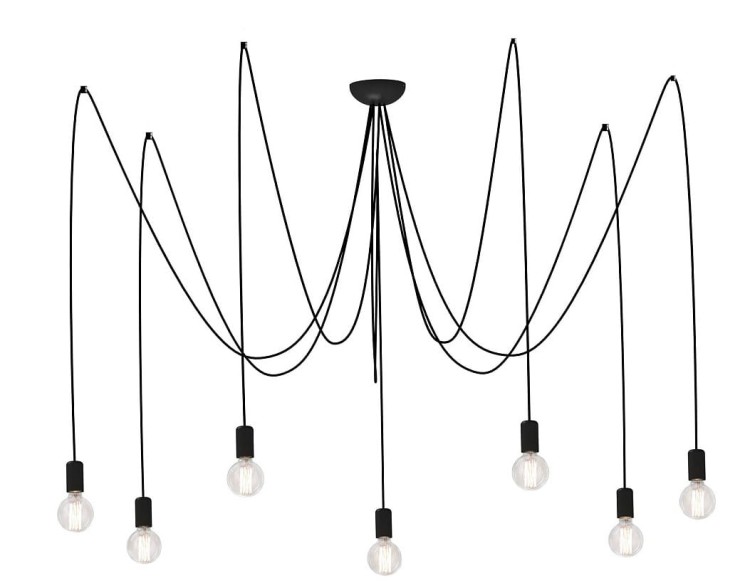 Lampa sufitowa wisząca Industrialna Loft SPIDER VII BLACK 6785 NOWODVORSKI Lighting 7xE27 nowoczesna oprawa oświetleniowa żyrandol metalowy pająk czarny czarna zwis Inspiracje Premium