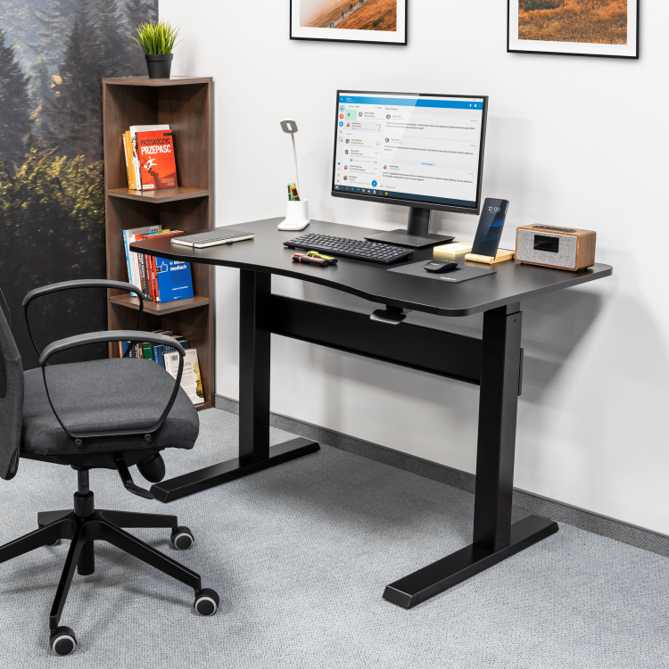 Biurko pneumatyczne gamingowe Rebel Office z regulacją wysokości RB-0200 Rebel dla dziecka i dorosłego do grania pracy siedzącej i stojącej szkoły lekcji ergonomia ergonomiczne
