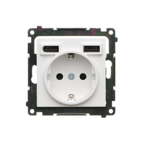 Gniazdo Schuko ze zintegrowaną ładowarką 2xUSB Simon 55 TGSZ1ZUSB2AA.01/111 Kontakt-Simon biały mat
