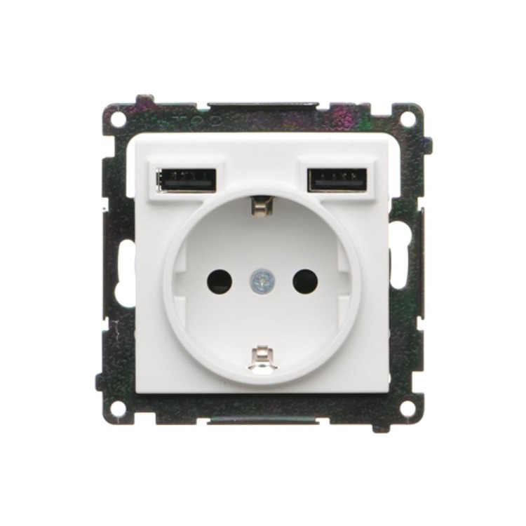 Gniazdo Schuko ze zintegrowaną ładowarką 2xUSB Simon 55 TGSZ1ZUSB2AA.01/111 Kontakt-Simon biały mat