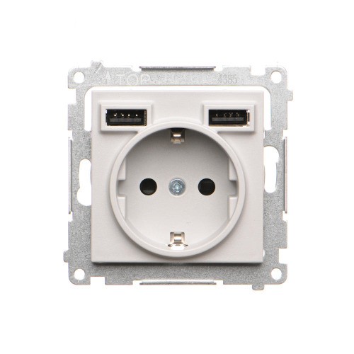Gniazdo Schuko ze zintegrowaną ładowarką 2xUSB Simon 55 TGSZ1ZUSB2AA.01/114 Kontakt-Simon jasnoszary mat