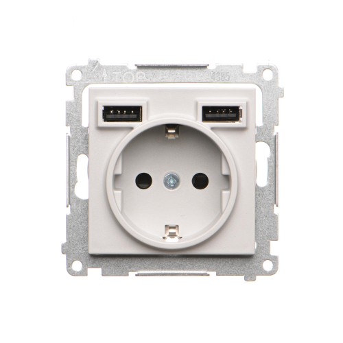 Gniazdo Schuko ze zintegrowaną ładowarką 2xUSB Simon 55 TGSZ1ZUSB2AA.01/114 Kontakt-Simon jasnoszary mat