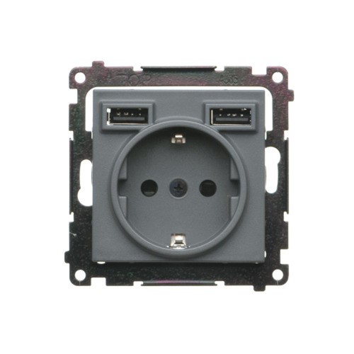 Gniazdo Schuko ze zintegrowaną ładowarką 2xUSB Simon 55 TGSZ1ZUSB2AA.01/116 Kontakt-Simon grafitowy mat