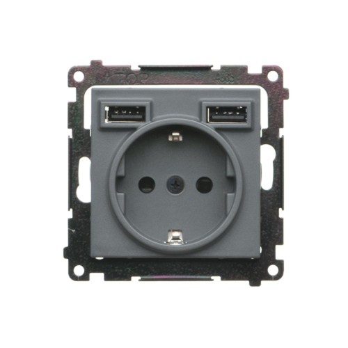 Gniazdo Schuko ze zintegrowaną ładowarką 2xUSB Simon 55 TGSZ1ZUSB2AA.01/116 Kontakt-Simon grafitowy mat