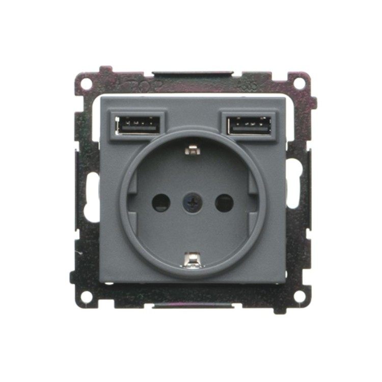 Gniazdo Schuko ze zintegrowaną ładowarką 2xUSB Simon 55 TGSZ1ZUSB2AA.01/116 Kontakt-Simon grafitowy mat
