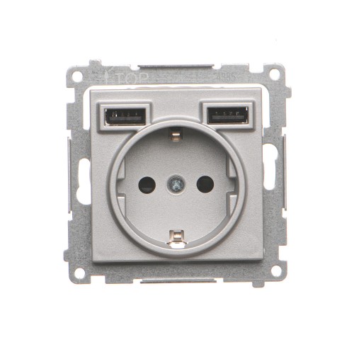 Gniazdo Schuko ze zintegrowaną ładowarką 2xUSB Simon 55 TGSZ1ZUSB2AA.01/143 Kontakt-Simon aluminium mat