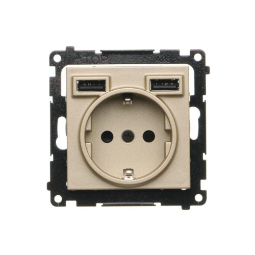 Gniazdo Schuko ze zintegrowaną ładowarką 2xUSB Simon 55 TGSZ1ZUSB2AA.01/144 Kontakt-Simon szampański mat