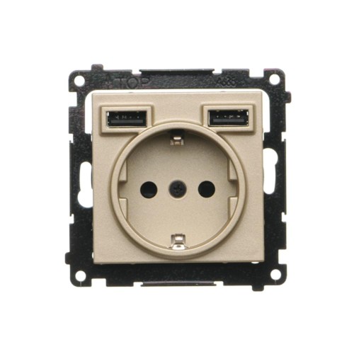 Gniazdo Schuko ze zintegrowaną ładowarką 2xUSB Simon 55 TGSZ1ZUSB2AA.01/144 Kontakt-Simon szampański mat