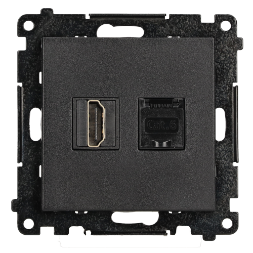 Gniazdo HDMI 2.1 + Komputerowe RJ45 kat.6. Simon 55 TGH21RJ45.01/149 Kontakt-Simon czarny mat