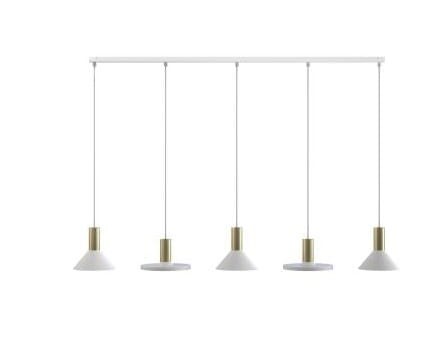Lampa sufitowa wisząca Industrialna Loft HERMANOS V WHITE/SOLID BRASS 8033 NOWODVORSKI Lighting 5xGU10 nowoczesna oprawa oświetleniowa metal mosiądz żyrandol biało-złoty biała zwis Inspiracje Premium