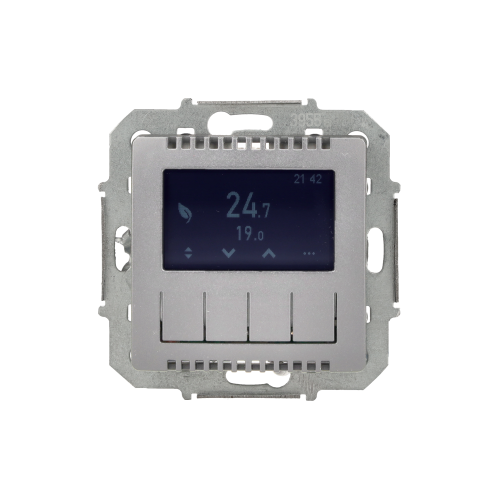 Regulator temperatury z wyświetlaczem (czujnik wewnętrzny lub sonda) Simon 82 8200811-093 Kontakt-Simon aluminium