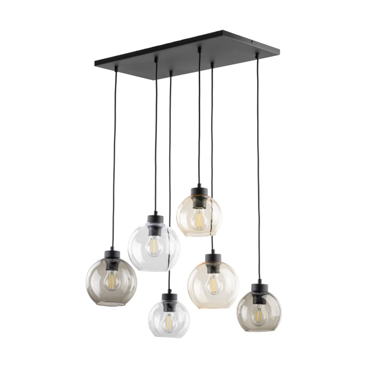 CUBUS Lampa wisząca 6 PŁ 2164 TK Lighting Czarny Transparentny, Szary, Bursztynowy