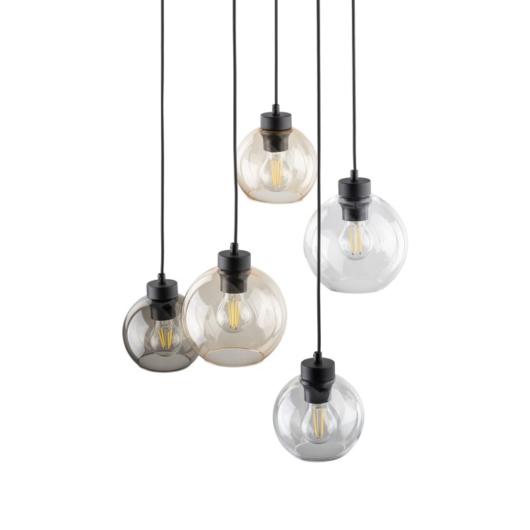 CUBUS Lampa wisząca 6 PŁ 2164 TK Lighting Czarny Transparentny, Szary, Bursztynowy