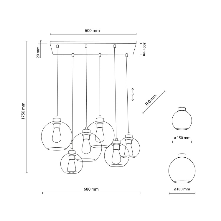 CUBUS GRAPHITE Lampa wisząca 6 2833 TK Lighting Czarny Grafitowy