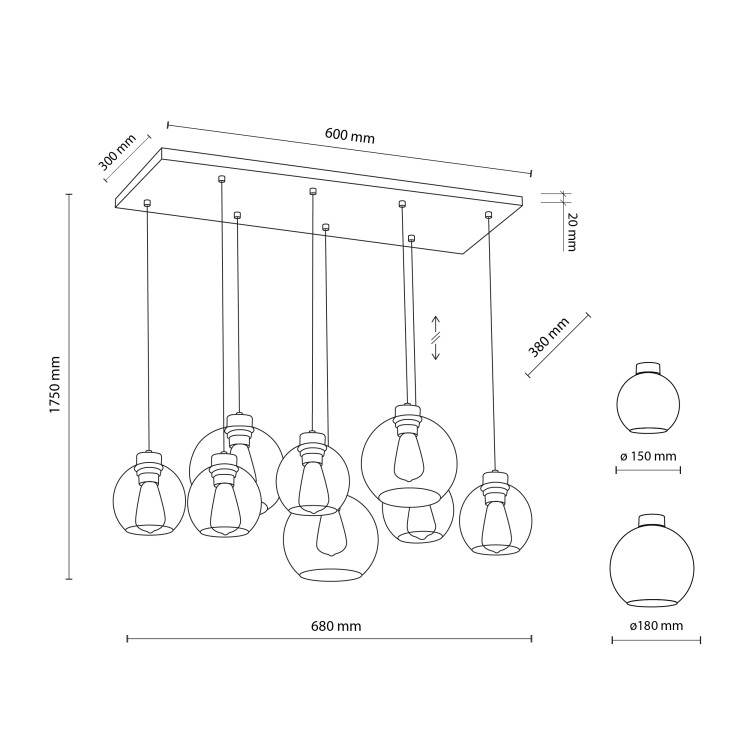 CUBUS Lampa wisząca 8 2834 TK Lighting Czarny Transparentny, Bursztynowy, Grafitowy