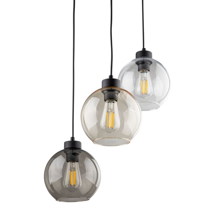 CUBUS Lampa wisząca 3 PŁOMIENNA 2831 TK Lighting Czarny Transparentny, Szary, Bursztynowy
