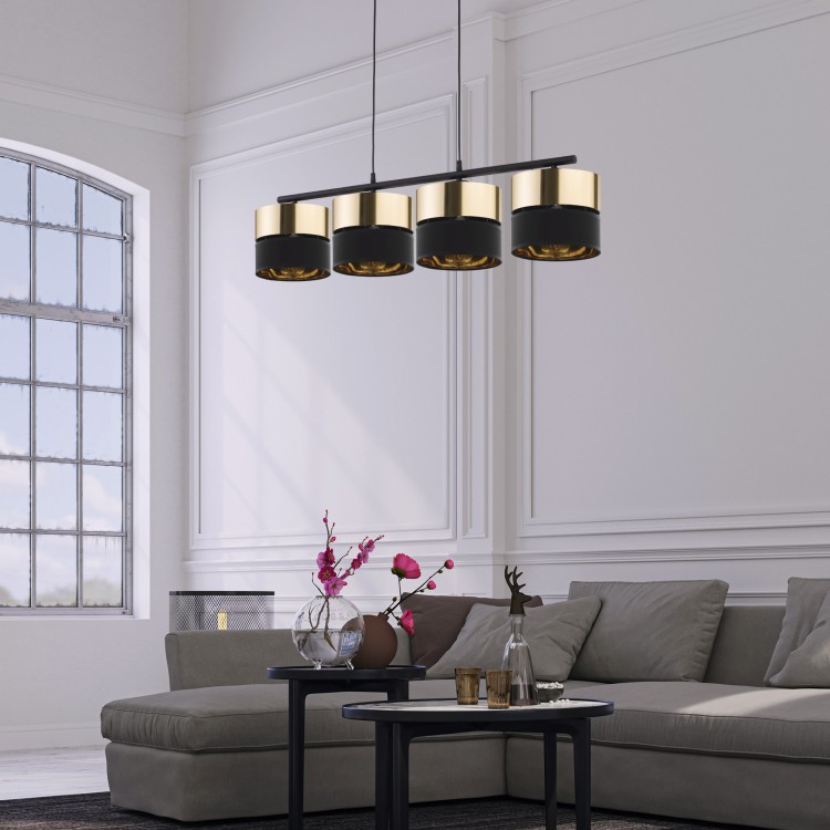 HILTON BLACK/GOLD Lampa wisząca 4 4342 TK Lighting Czarny Złoty, Czarny