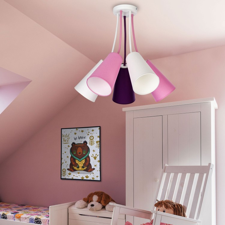 WIRE KIDS Lampa sufitowa 5 1712 TK Lighting Mix Różowy, Biały