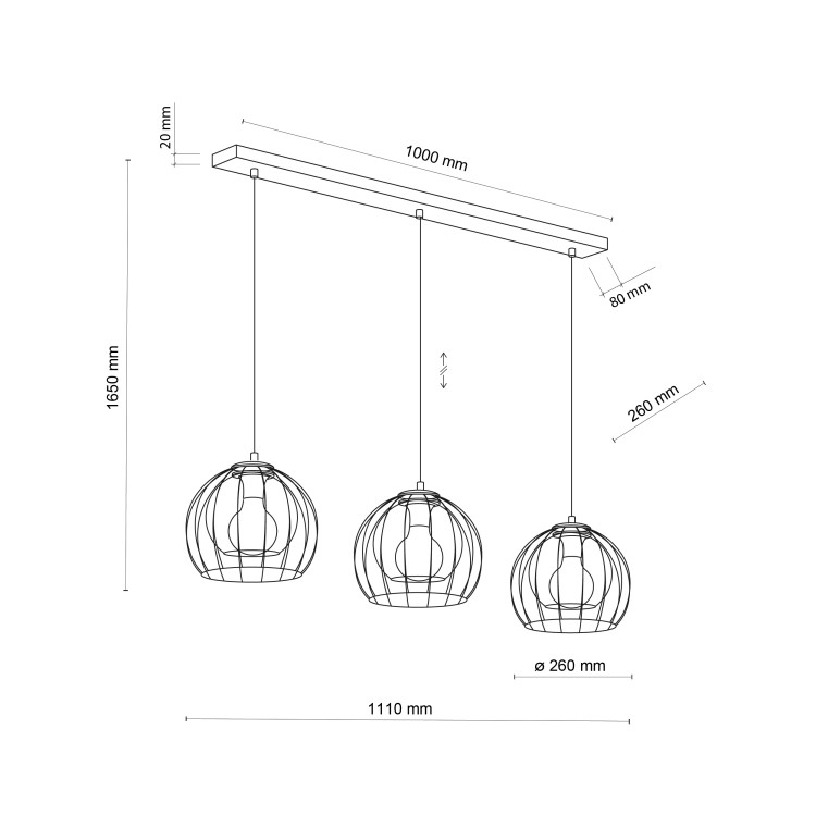 UNIVERSO BLACK Lampa wisząca 3 PŁ 4483 TK Lighting Czarny Grafitowy, Czarny
