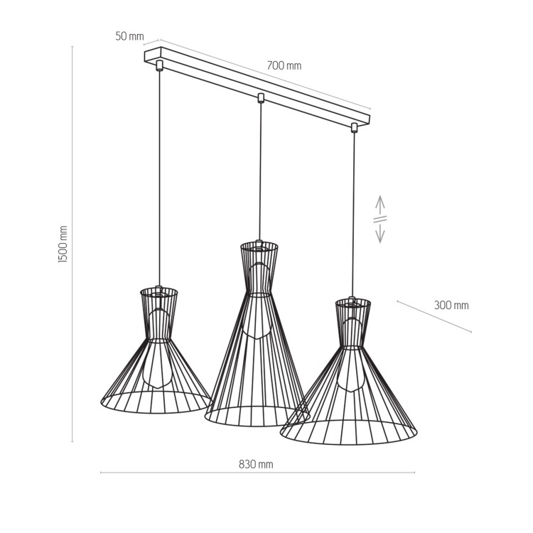 SAHARA Lampa wisząca 3 Listwa 3352 TK Lighting Złoty, Czarny Złoty