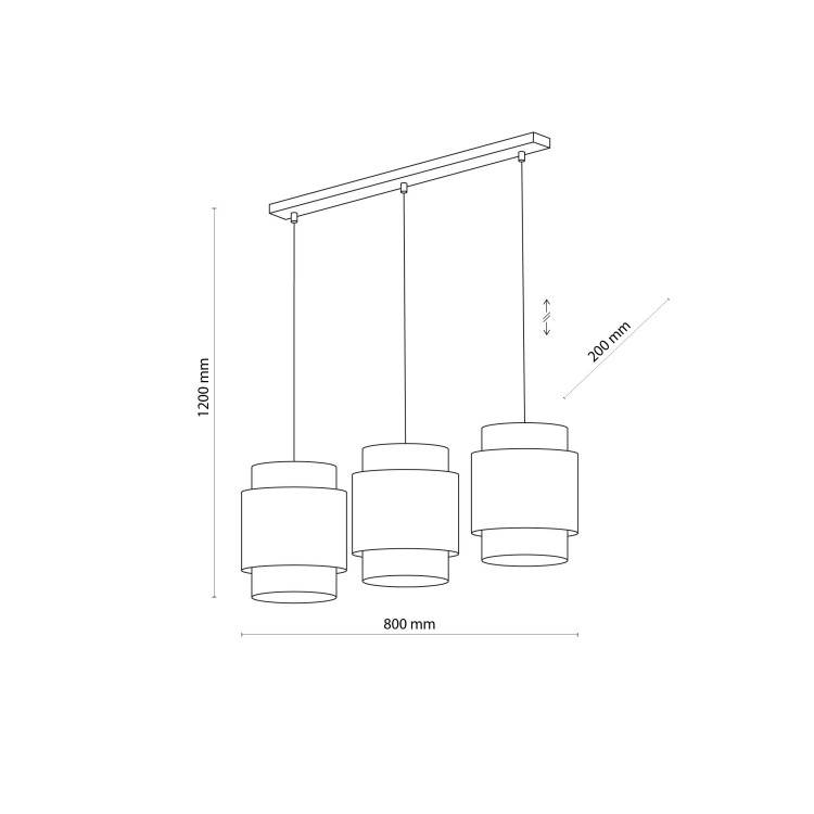 BOHO BLACK Lampa wisząca 3 Listwa 6541 TK Lighting Czarny Czarny