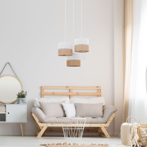 LINOBIANCO Lampa wisząca 3 6575 TK Lighting Biały Juta, Biały