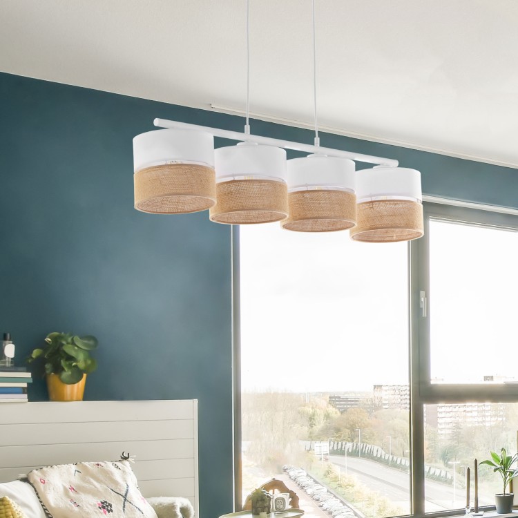 LINOBIANCO Lampa wisząca 4 6576 TK Lighting Biały Juta, Biały