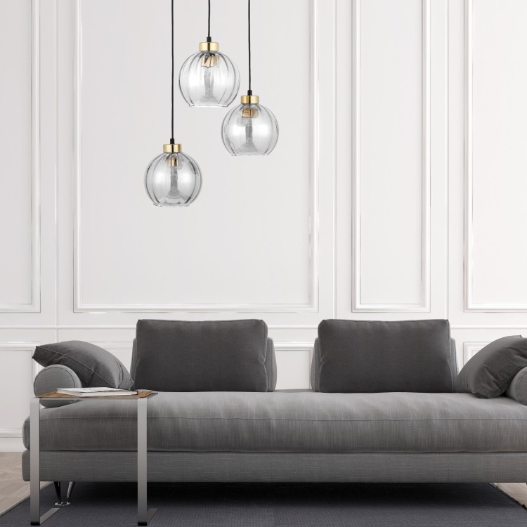 DEVI TRANSPARENT Lampa wisząca 3 Koło 4579 TK Lighting Złoty, Czarny Transparentny