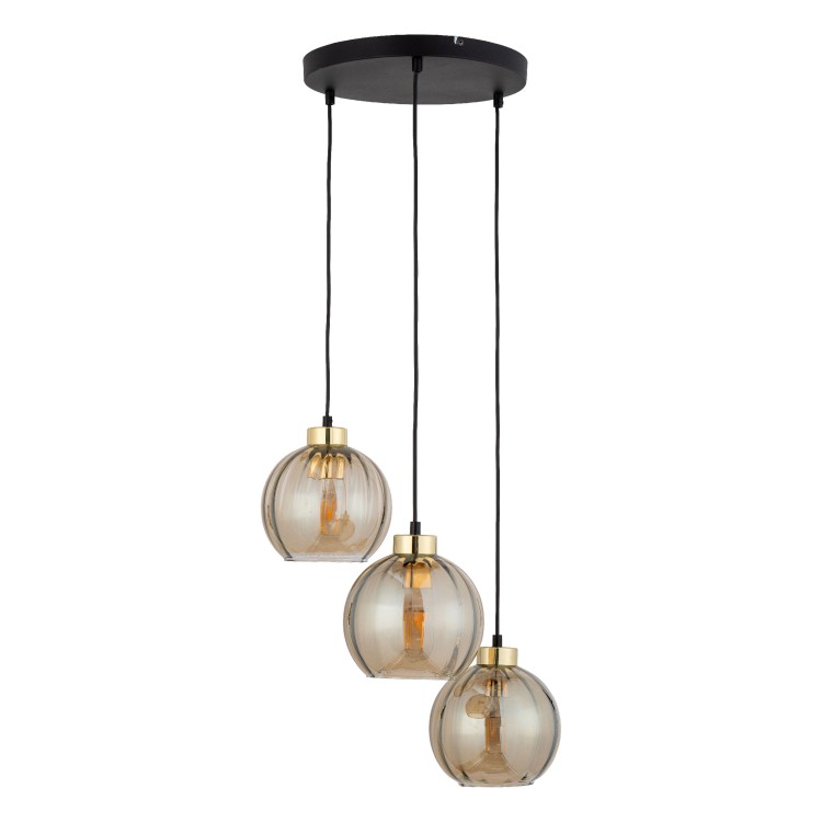 DEVI AMBER Lampa wisząca 3 Koło 4637 TK Lighting Złoty, Czarny Bursztynowy