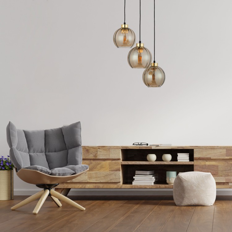 DEVI AMBER Lampa wisząca 3 Koło 4637 TK Lighting Złoty, Czarny Bursztynowy