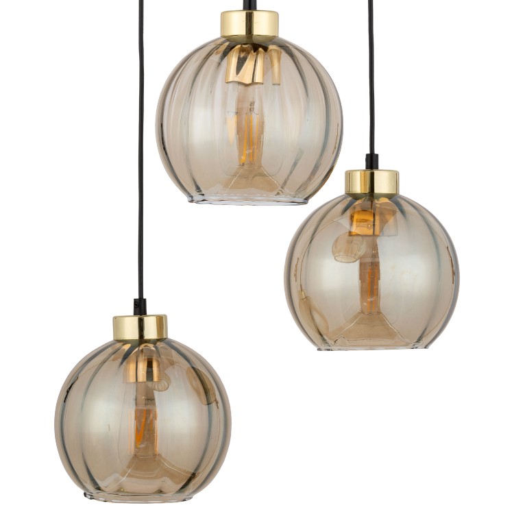 DEVI AMBER Lampa wisząca 3 Koło 4637 TK Lighting Złoty, Czarny Bursztynowy