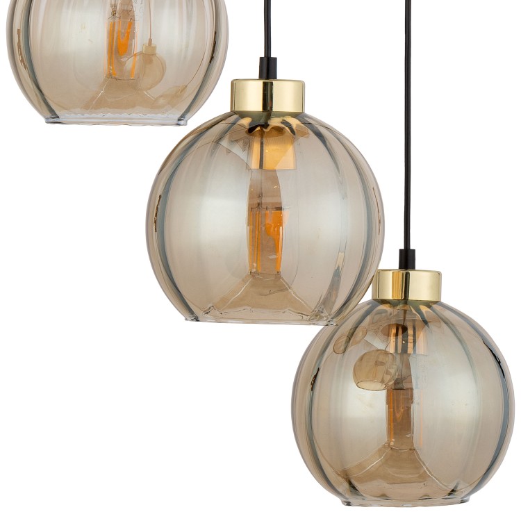 DEVI AMBER Lampa wisząca 3 Koło 4637 TK Lighting Złoty, Czarny Bursztynowy