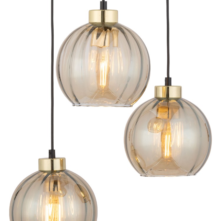 DEVI AMBER Lampa wisząca 3 Koło 4637 TK Lighting Złoty, Czarny Bursztynowy