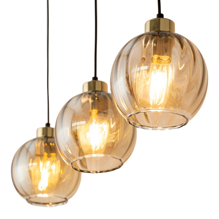 DEVI AMBER Lampa wisząca 3 Listwa 4638 TK Lighting Złoty, Czarny Bursztynowy