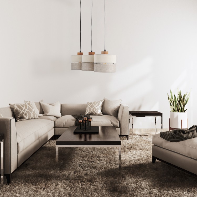 ECO Lampa wisząca 3 Listwa 5771 TK Lighting Sosna, Czarny Len, Beżowy
