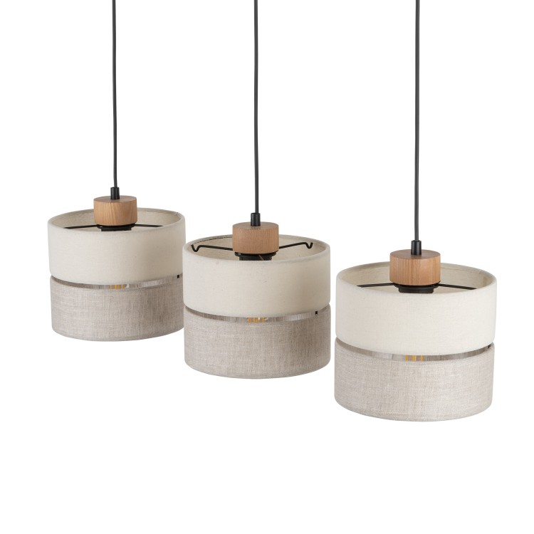 ECO Lampa wisząca 3 Listwa 5771 TK Lighting Sosna, Czarny Len, Beżowy