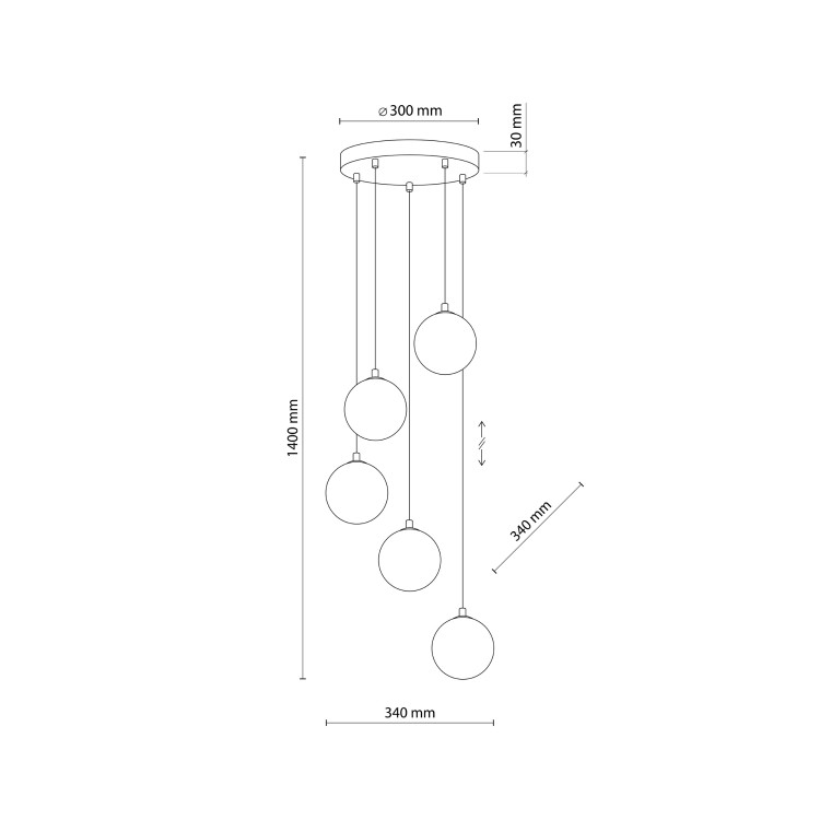 ELENA Lampa wisząca 5 5747 TK Lighting Czarny Grafitowy