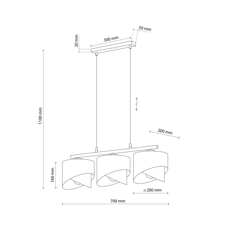 GRANT BLACK Lampa wisząca 3 4824 TK Lighting Czarny Złoty, Czarny