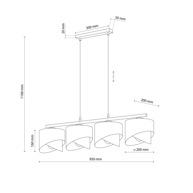 GRANT BLACK Lampa wisząca 4 4825 TK Lighting Czarny Złoty, Czarny