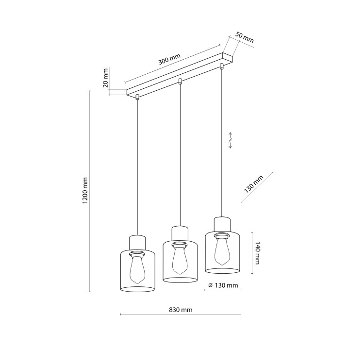 ORSON Lampa wisząca 3 4568 TK Lighting Sosna, Czarny Bursztynowy