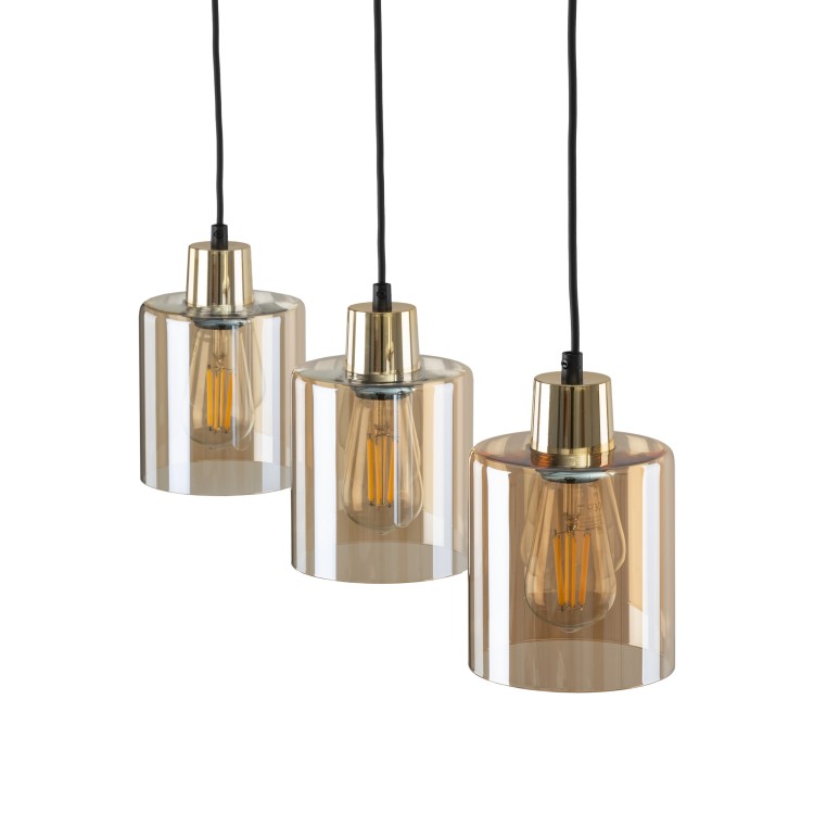 SIERRA GOLD AMBER Lampa wisząca 3 Listwa 6666 TK Lighting Złoty, Czarny Bursztynowy
