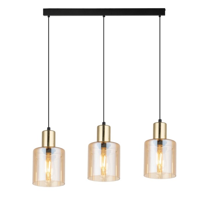 SIERRA GOLD AMBER Lampa wisząca 3 Listwa 6666 TK Lighting Złoty, Czarny Bursztynowy