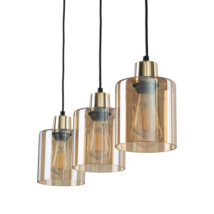 SIERRA GOLD AMBER Lampa wisząca 3 Listwa 6666 TK Lighting Złoty, Czarny Bursztynowy