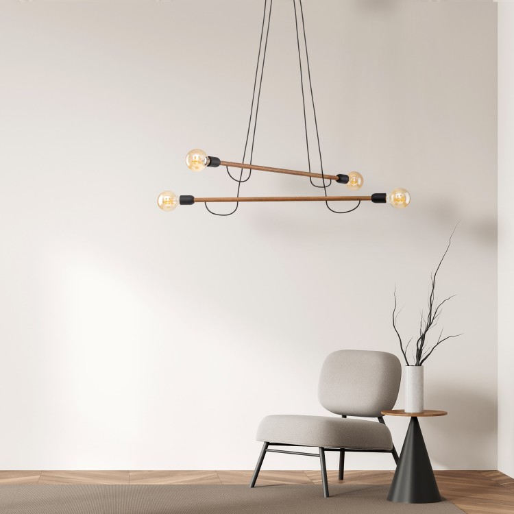 HELIX WOOD ORZECH Lampa wisząca 4 4949 TK Lighting Orzech, Czarny