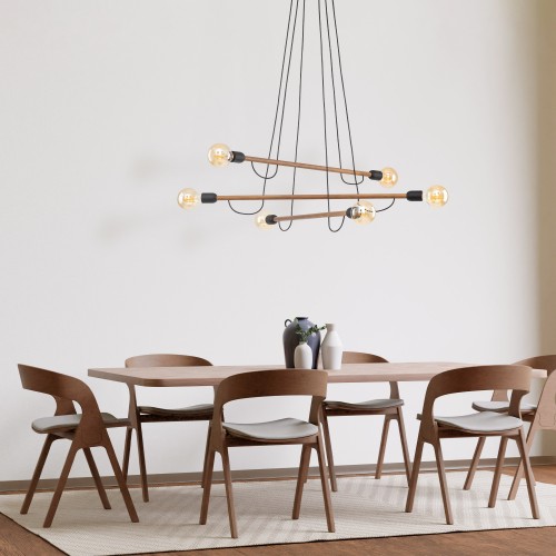 HELIX WOOD ORZECH Lampa wisząca 6 4950 TK Lighting Orzech, Czarny