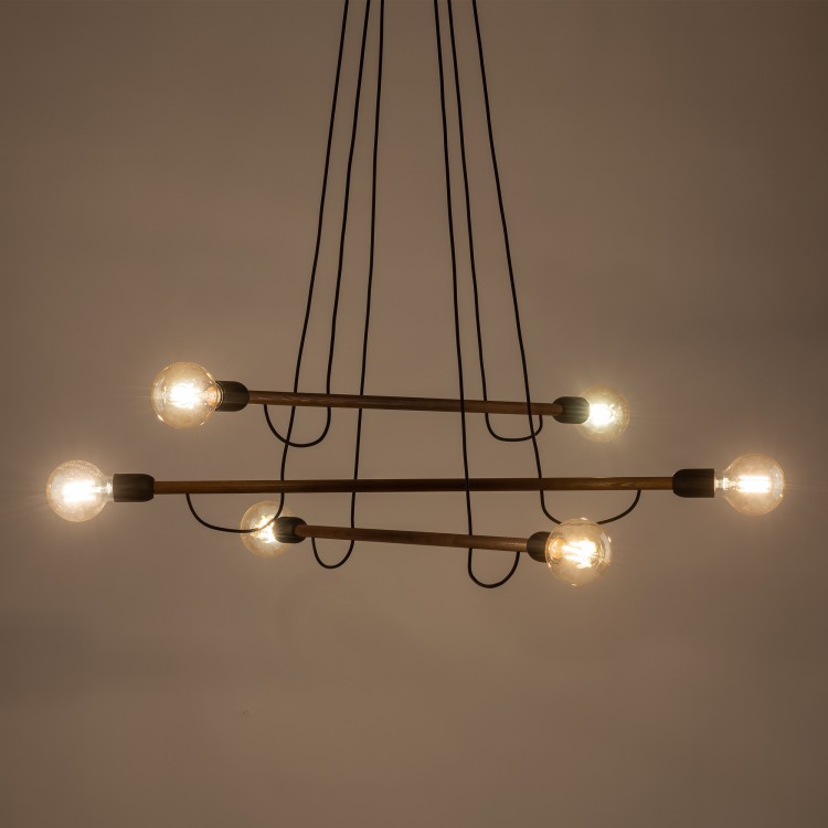 HELIX WOOD ORZECH Lampa wisząca 6 4950 TK Lighting Orzech, Czarny