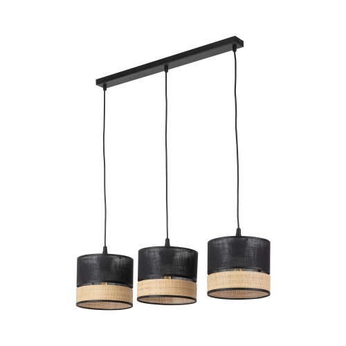 PAGLIA NEW BLACK Lampa wisząca 3 Listwa 4769 TK Lighting Czarny Rafia, Czarny