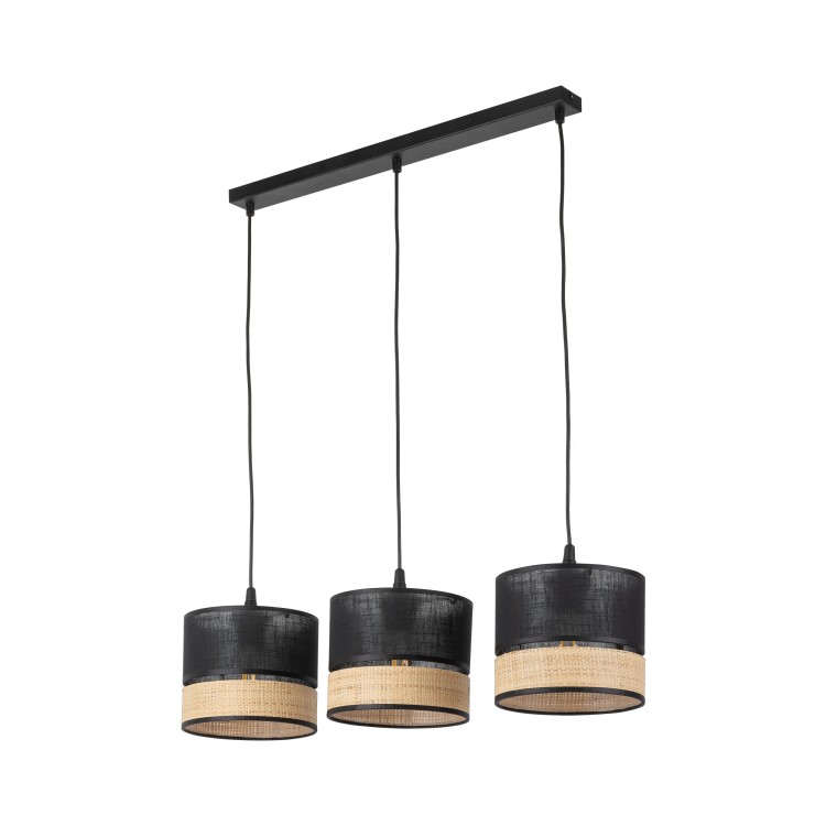 PAGLIA NEW BLACK Lampa wisząca 3 Listwa 4769 TK Lighting Czarny Rafia, Czarny